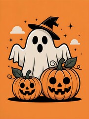 Kawaii Halloween Ghost Clipart Bundle. Cute Spooky Ghost Stickers. Pumpkin, Bubble Tea, Cozy Blanket