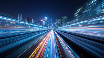 Fototapeta premium diagonal light streaks over cityscape blurred silhouette speed and innovation idea illustration concept scene visual for commercial design use high detail quality stock image illustration concept