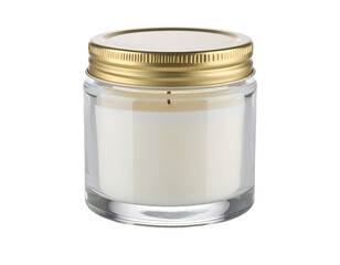 Hyperrealistic photo of a decorative scented candle in a transparent glass jar 