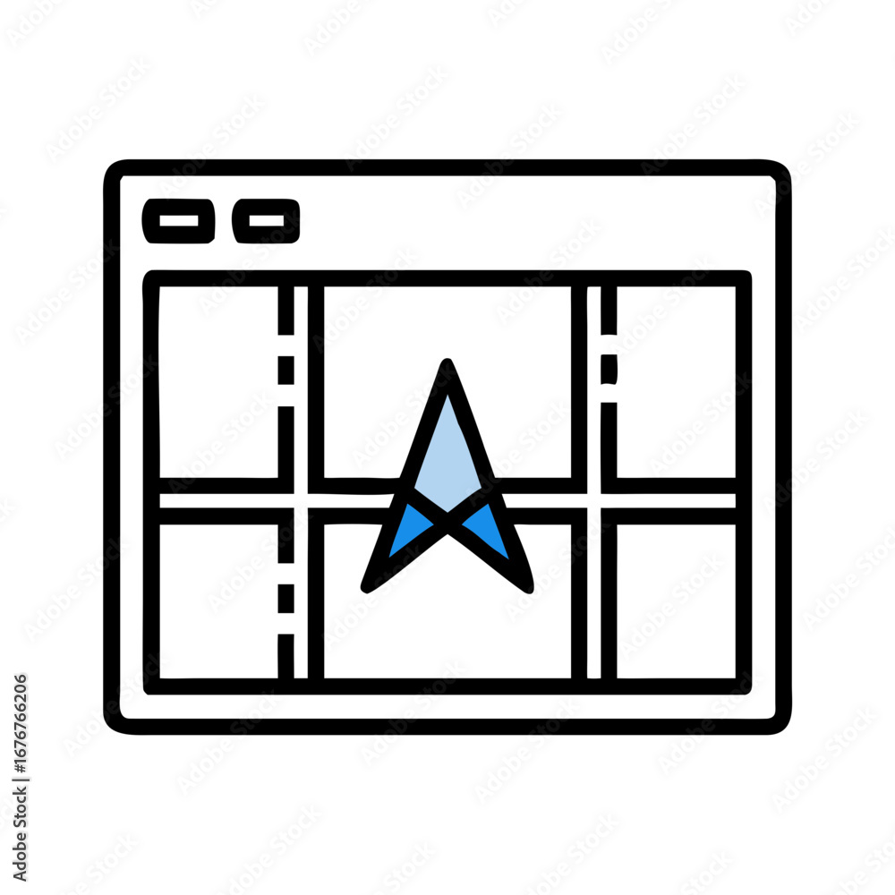 Poster gps map with navigation arrow inside web window vector