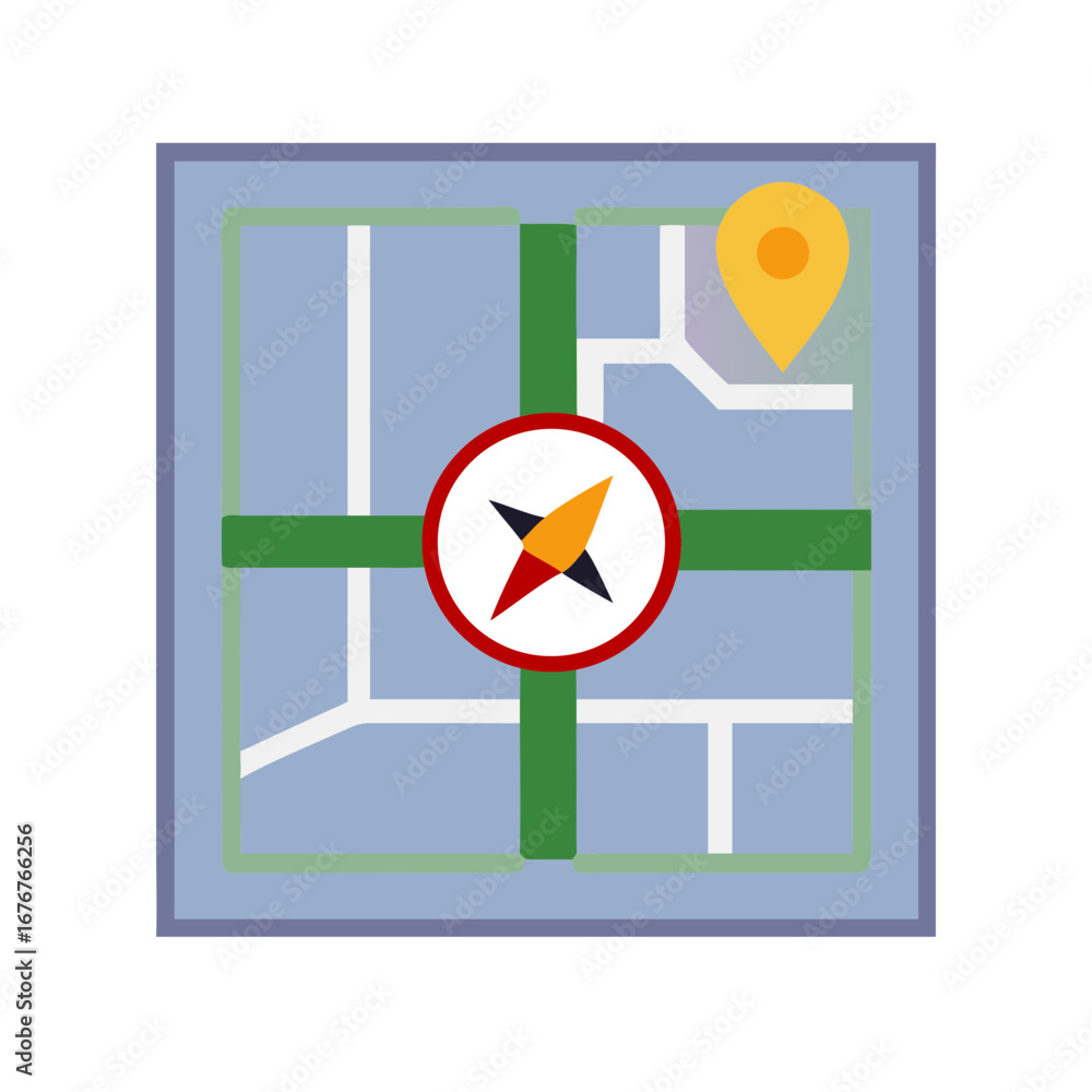 Poster city map grid with compass navigation pin vector