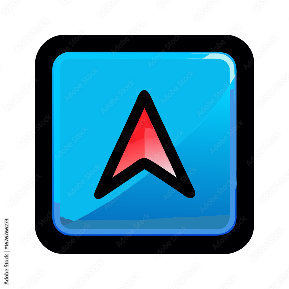 Poster navigation arrow icon in blue square vector