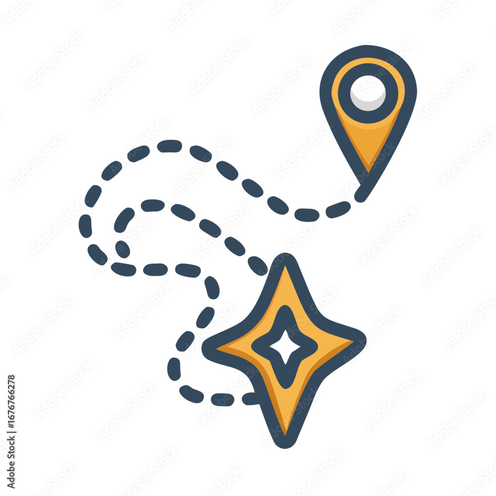 Poster Journey route with dotted line and star waypoint vector