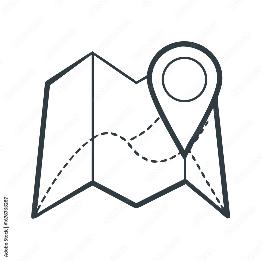 Aufkleber folded map with location pin and dotted path vector