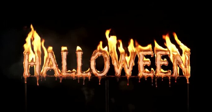 Fiery Halloween word in flames on black background.
