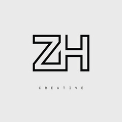 Obraz premium ZH Creative Letter Logo – Minimal Line Monogram in Black Outline for Modern Branding Identity Design.
