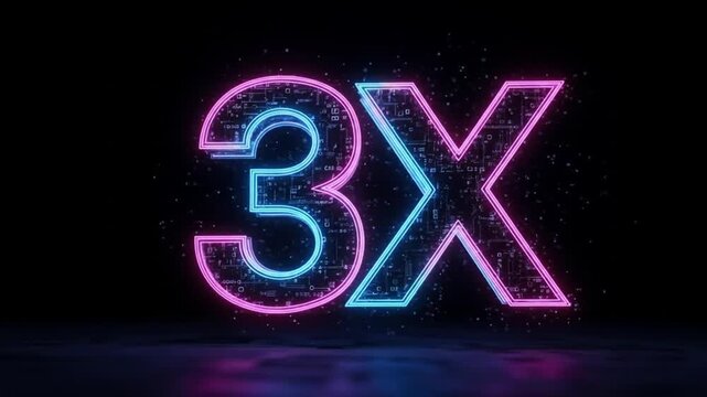 Futuristic Neon 3X Logo Animation with Digital Circuitry and Particles