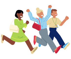 Joyful colleagues running away from work