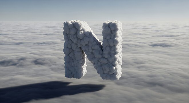Cloud Formed Letter N in Sky Above Cloud Layer with Blue Sky Background
