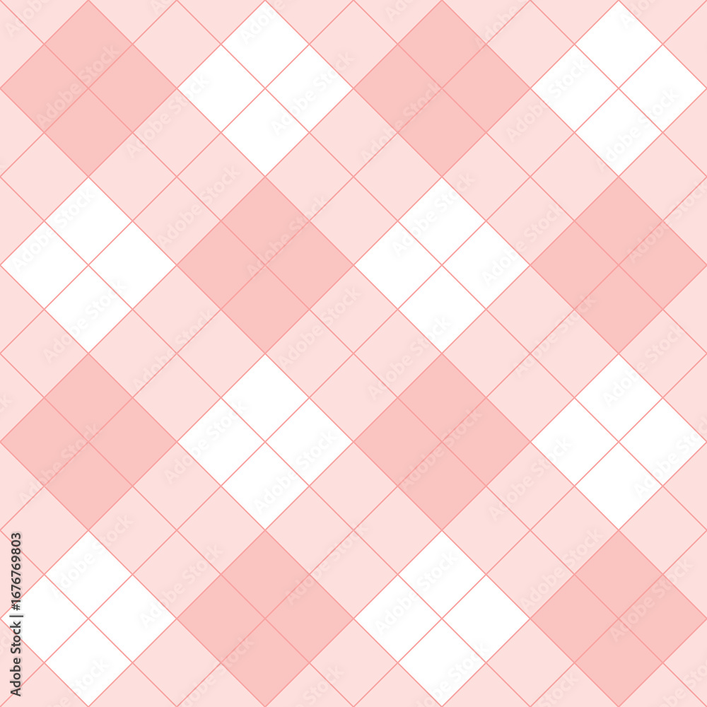 Poster seamless pink and white background - checkered vector pattern or grid texture for web design, deskto