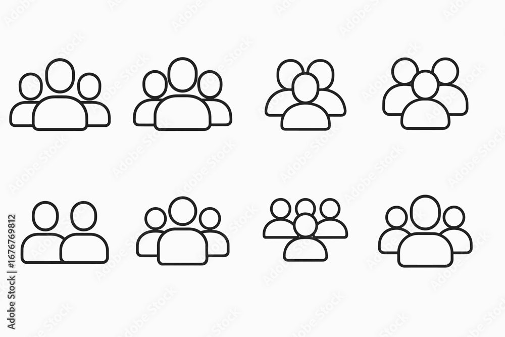 Poster set of minimalist group and team icons in various arrangements