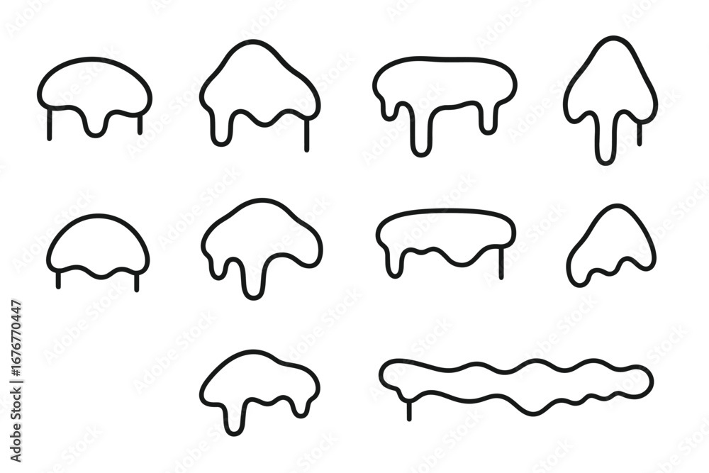 Aufkleber set of dripping melt and blob shapes in simple black line art
