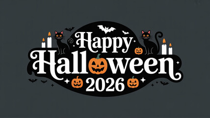 Halloween pumpkins black cats candles spooky greeting 2026
