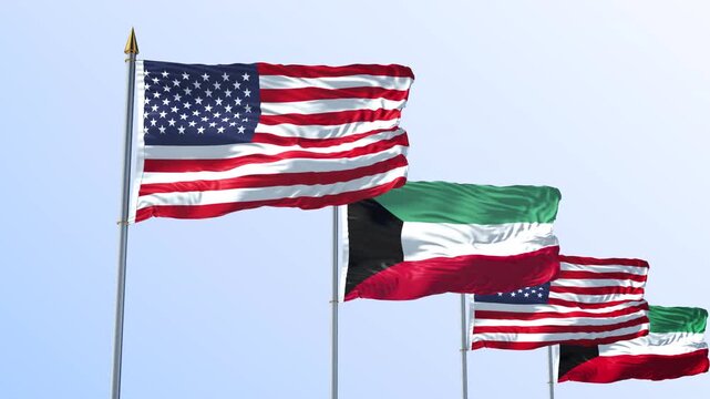 A Row Of United States And Kuwait Flag