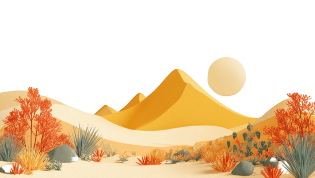 Desert landscape with mountains and plants