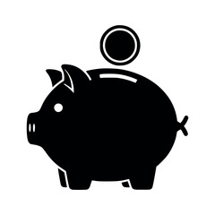 Vector art of piggy bank with a coin, symbolizing saving money, financial planning, and investment for future security and economic growth