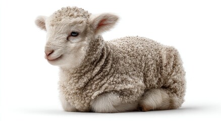 Naklejka premium Cute lamb, light beige fleece, resting
