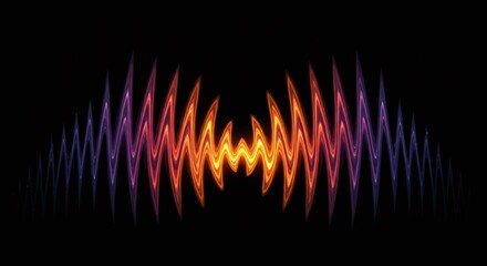 Vibrant sound wave visualization with glowing orange and purple colors