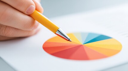 Financial Budget Planning and Advisory Services, A hand holding a pen hovers over a colorful pie chart on paper.