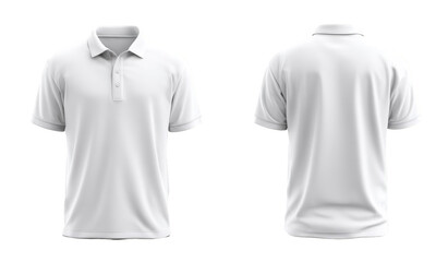 Front and back view of a plain white polo shirt