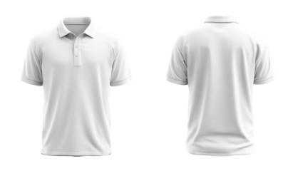 Front and back view of a plain white polo shirt