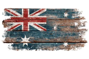 Australian flag on weathered wood plank