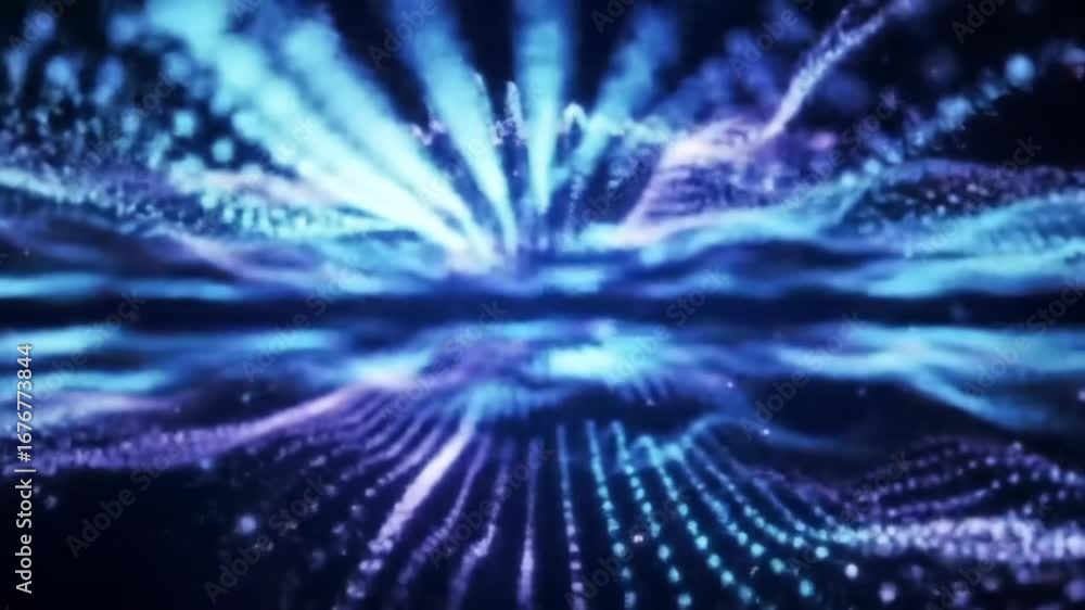 Poster big data visualization with glowing dots and part