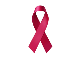 A vibrant, deep pink ribbon is displayed against a striking black background.
