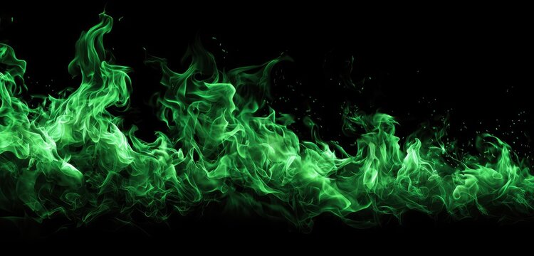 Vivid green flames against a black background (1) - Powered by Adobe