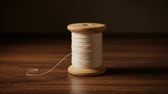 White thread spool on wood surface craft and design material