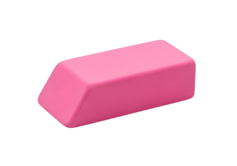 A bright pink rectangular eraser is presented against a pure black background.