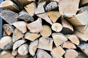 Detail close up for wood drying near the wall house for winter heating