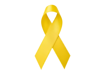 A bright yellow ribbon against a stark black background symbolizes awareness and support.