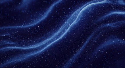 Futuristic Flowing Blue Waves Adorned with Shimmering Bokeh Particles: A Dynamic Digital Space Background