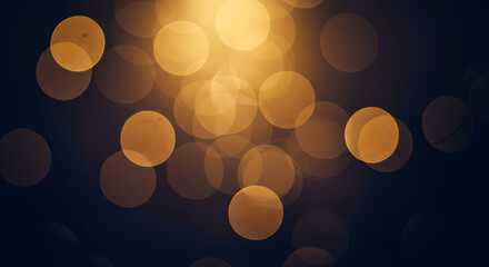 Warm golden bokeh circles glow against a dark background, evoking a festive and abstract light display.