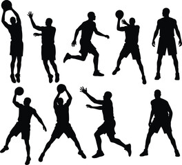 Dynamic Basketball Player Silhouettes Action Poses Collection.