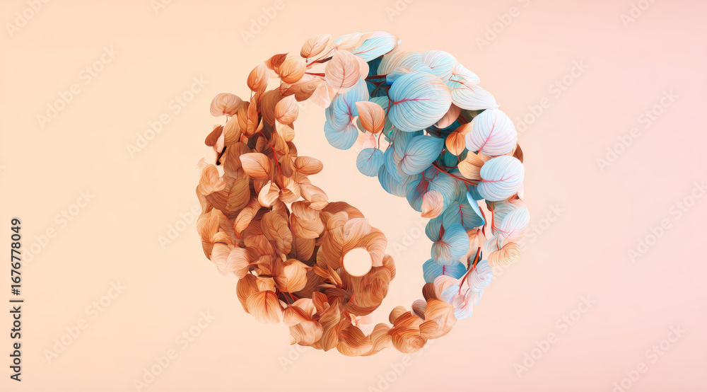 Aufkleber surreal leaves yin yang shape calm natural pastel balance harmony abstract circular peaceful. surrea
