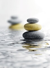 Grey and yellow stones balanced on water (1)