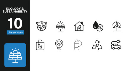 Collection of eco-friendly icons representing sustainability renewable energy and environmental care