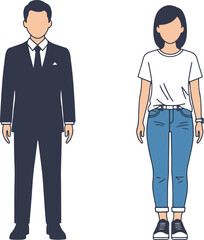 A digital illustration featuring a pixel art style depiction of a man in a business suit and a woman in casual attire