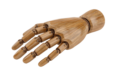 Detailed 3D render of a wooden robotic hand