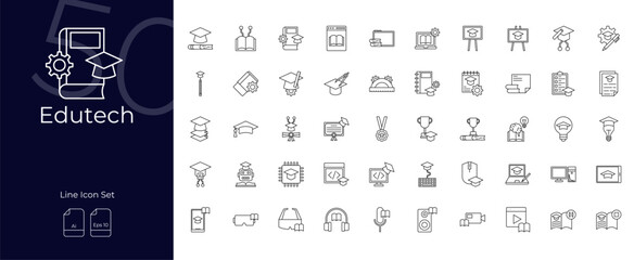 Edutech Line Editable Icons set. Vector illustration in modern thin line style of Edutech icons: e-learning, virtual, interactive, etc