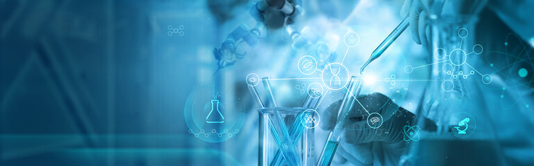 Science research and development, Genetic research and Biotech science Concept. Ai Assistant, Human Biology and microbiology  technology on laboratory.
