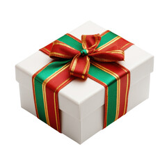 Obraz premium Elegant White Gift Box with Red and Green Ribbon Perfect for Holidays and Special Occasions