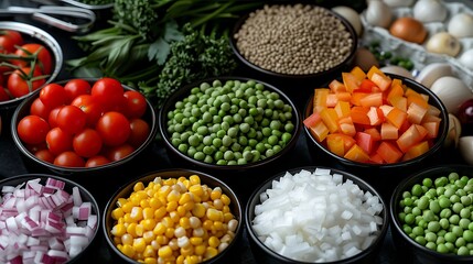 An assortment of fresh and healthy green vegetables, fruits, and olives on a market table, perfect ingredients for a delicious cuisine