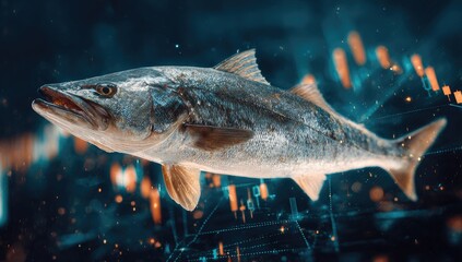 Fish superimposed on financial data