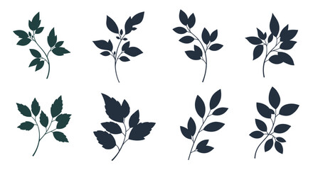 Elegant botanical branch illustrations featuring detailed leafy sprigs in various artistic styles
