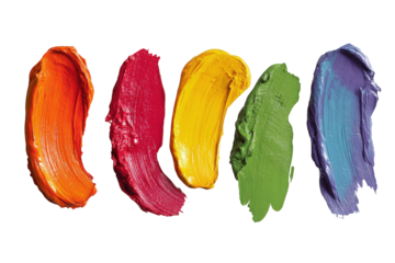 Colorful paint strokes arranged in a rainbow pattern