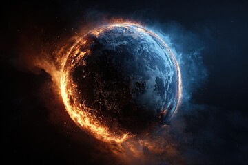 Obraz premium Earth engulfed in fiery, destructive cosmic flames