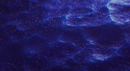 Ethereal Blue Particle Waves Creating a Mystical Abstract Digital Background with Sparkling Bokeh Effects
